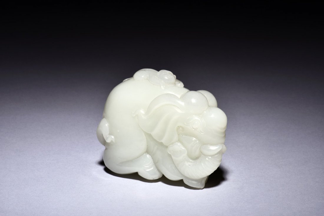 JADE CARVED CHILD AND ELEPHANT FIGURE (1 of 5)