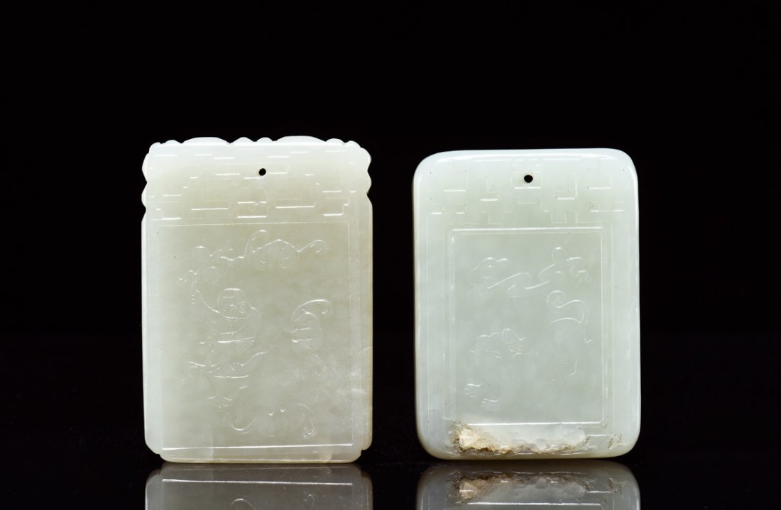TWO JADE CARVED SMALL PLAQUES, PAI (1 of 4)