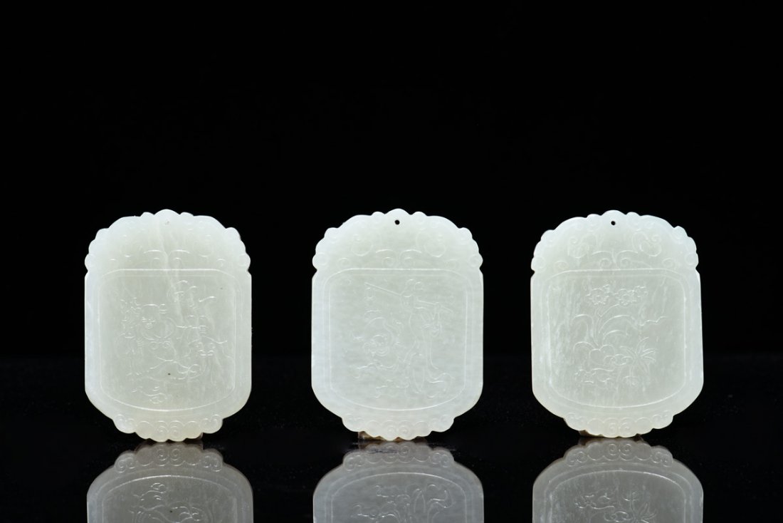 THREE JADE CARVED SMALL PLAQUES, PAI (1 of 4)