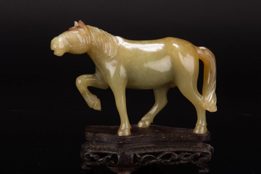 YELLOW JADE CARVED HORSE FIGURE (1 of 9)