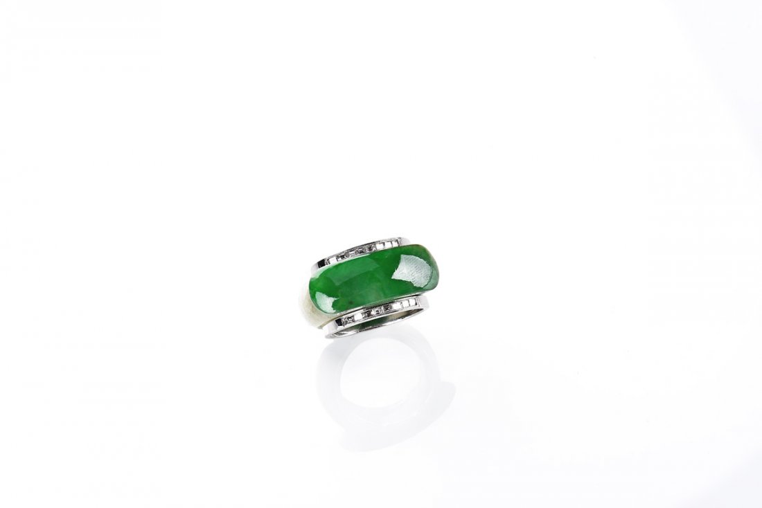 JADEITE SADDLE & DIAMOND RING WITH GIA REPORT (1 of 9)