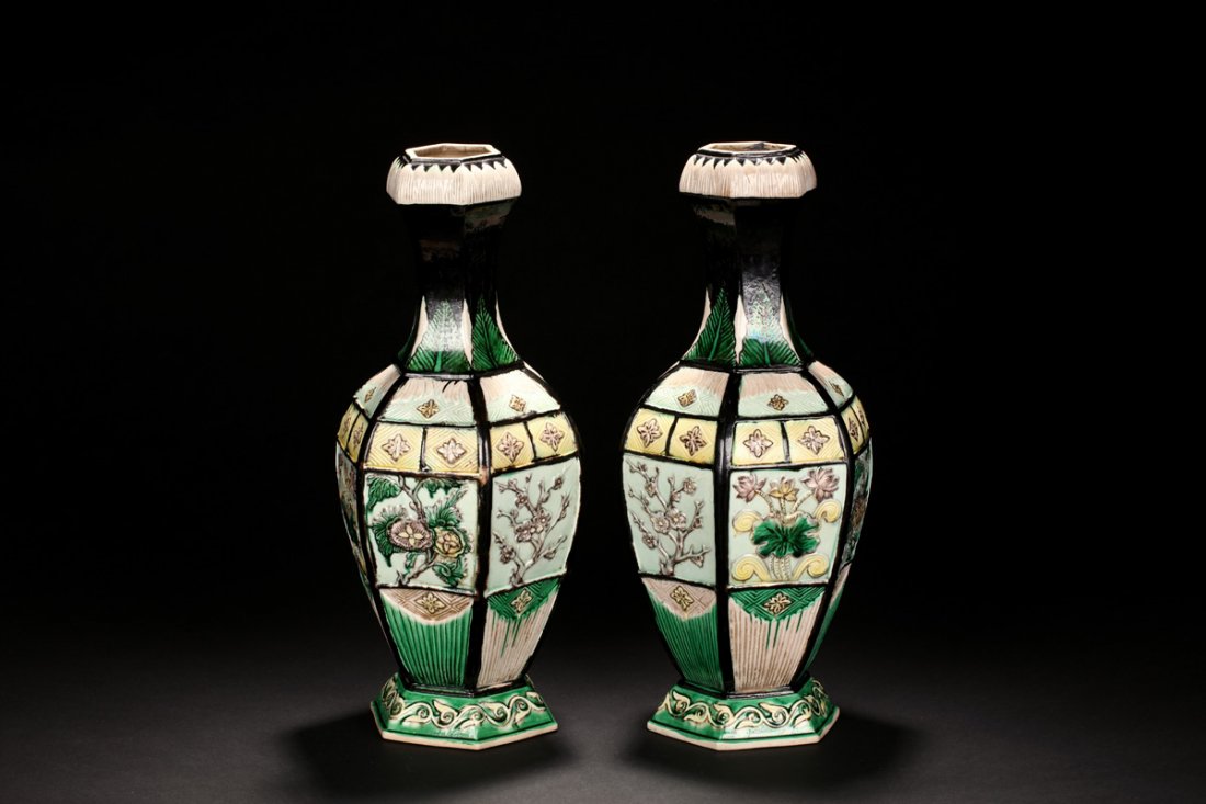 PAIR OF CARVED SANCAI PORCELAIN VASE (1 of 4)
