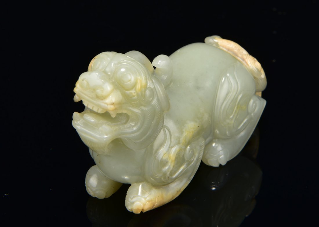 CARVED CELADON JADE 'PIXIU' FIGURE (1 of 5)