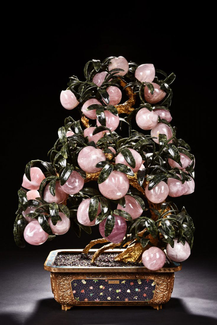 CLOISONNE ENAMELED JARDINIERE W/ PRECIOUS GEM TREE (1 of 10)