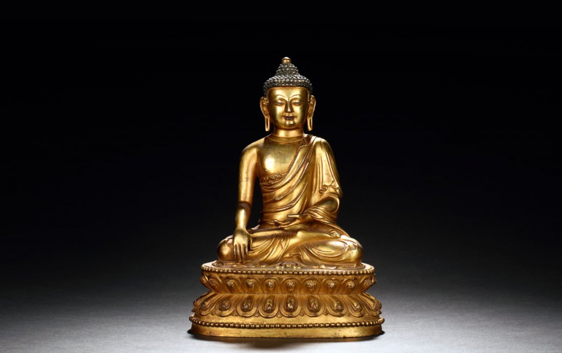 GILT BRONZE SEATED SHAKYAMUNI FIGURE (1 of 4)