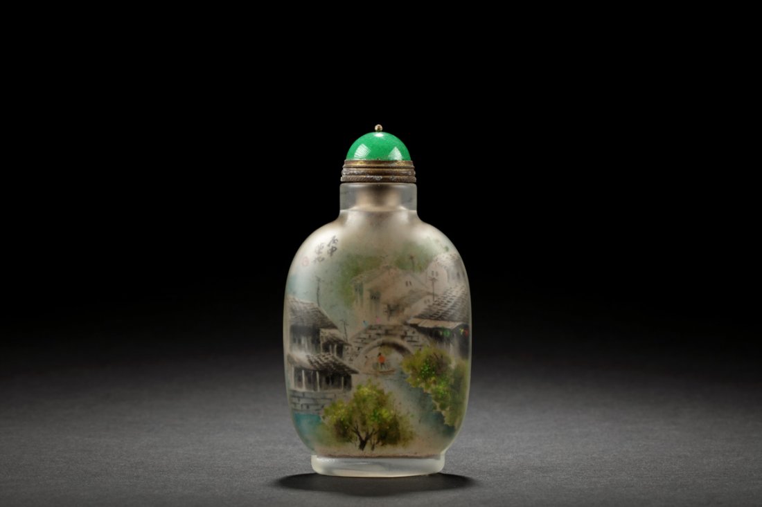 INSIDE PAINTED 'RIVERSIDE VILLAGE' SNUFF BOTTLE (1 of 6)