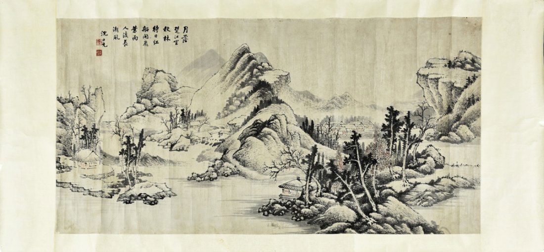 INK AND COLOR ON PAPER 'LANDSCAPE' PAINTING (1 of 8)