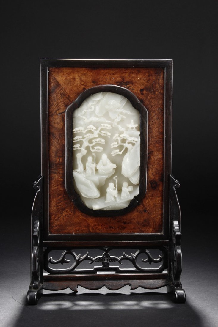 WHITE JADE INLAID WOOD TABLE SCREEN (1 of 9)