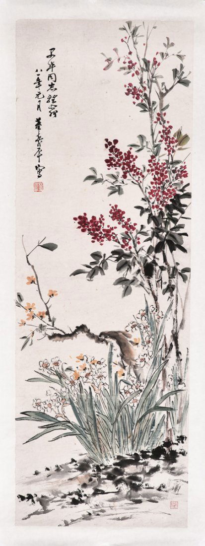 INK AND COLOR ON PAPER 'FLOWERS' PAINTING (1 of 5)