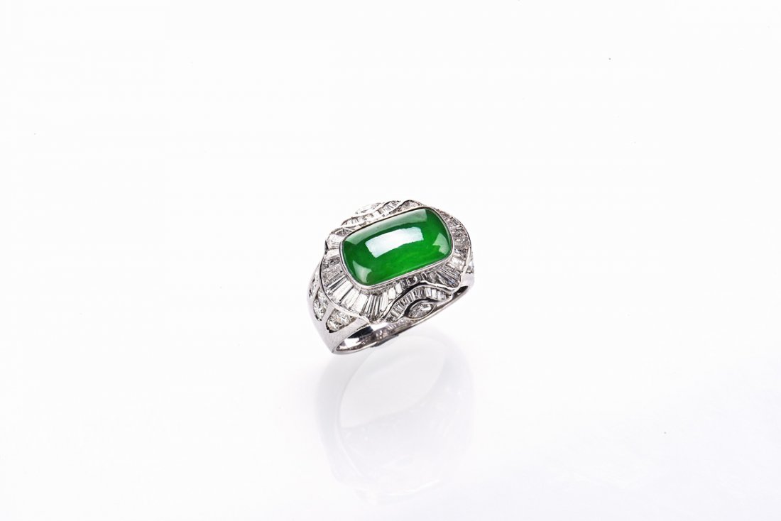 JADEITE SADDLE AND DIAMOND RING WITH GIA CERTIFICATE (1 of 3)