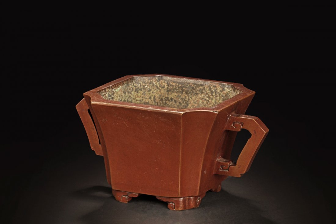 BRONZE CAST RECTANGULAR CENSER WITH HANDLES (1 of 5)