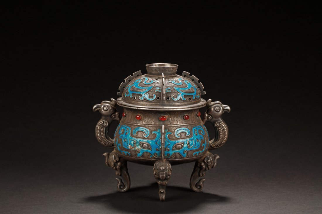 SILVER CAST TRIPOD CENSER WITH COVER (1 of 6)