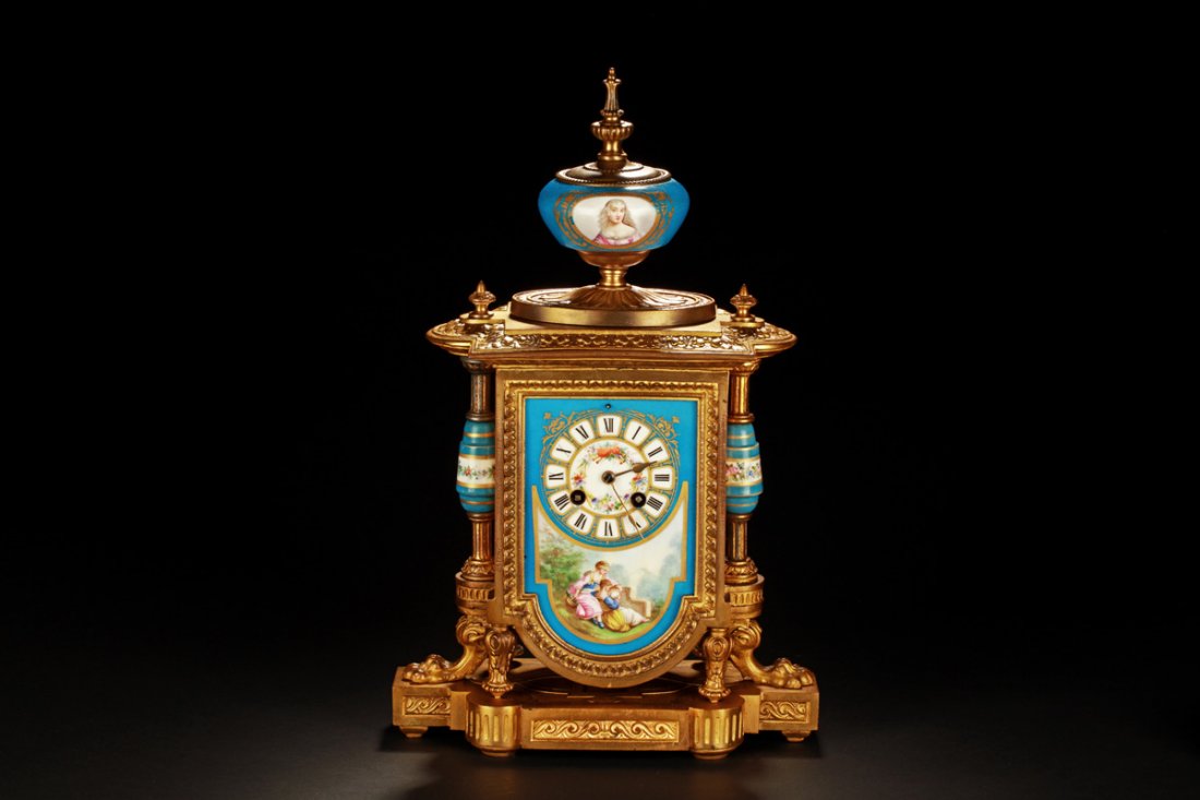 ANTIQUE FRENCH GILT AND ENAMELED MANTLE CLOCK (1 of 10)