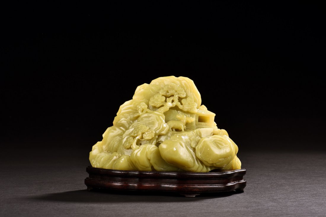 YELLOW JADE CARVED BOULDER, SHANZI (1 of 6)