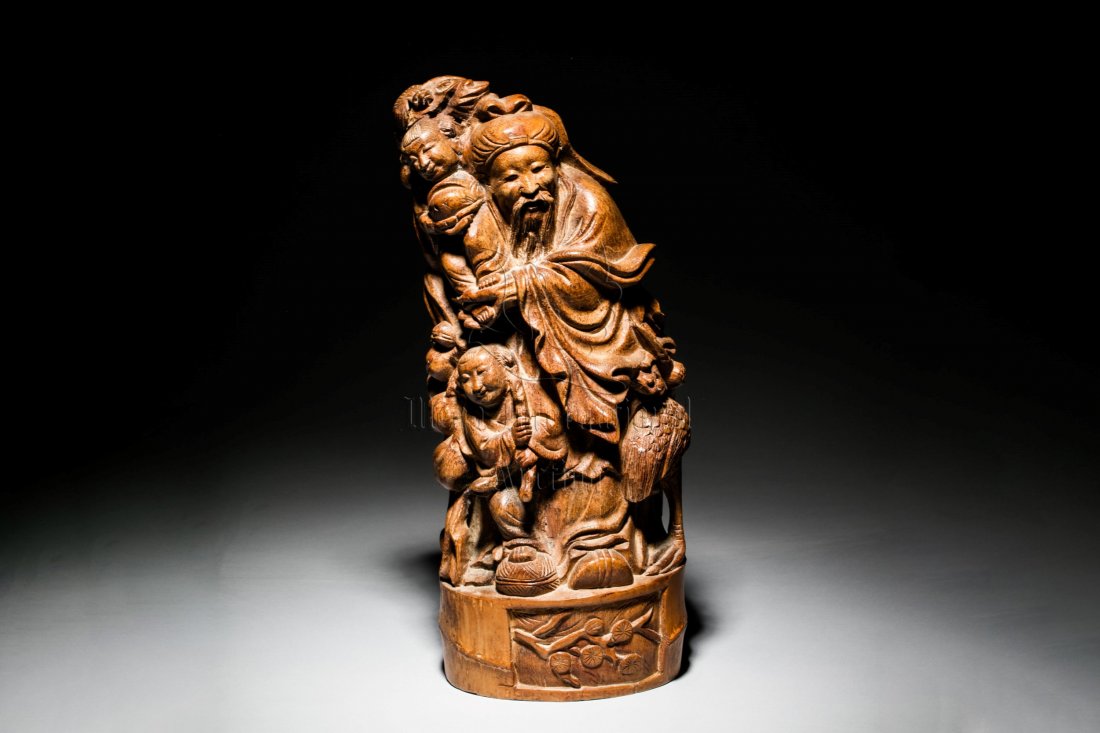A CHINESE BAMBOO CARVED FIGURE OF SHOU LAO (1 of 7)