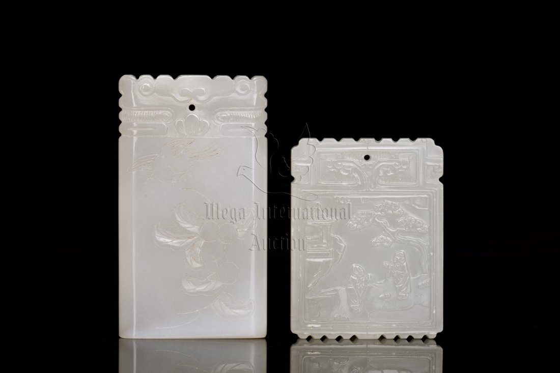 TWO JADE CARVED RECTANGULAR PLAQUES (1 of 5)
