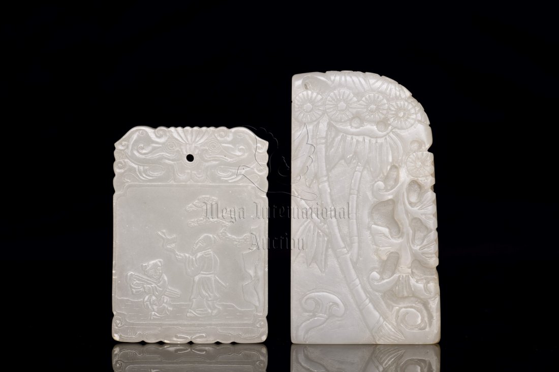 TWO JADE CARVED PLAQUES (1 of 5)