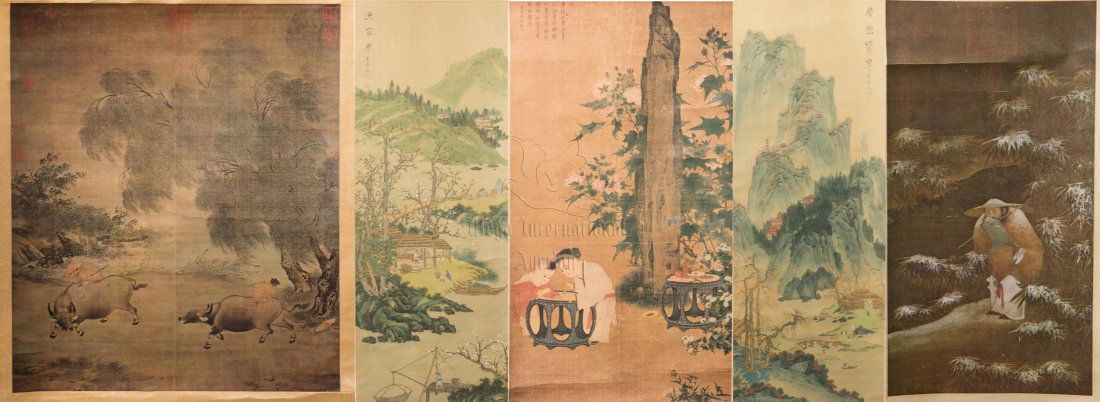 A GROUP OF FIVE (5) SCROLL PRINTS (1 of 10)