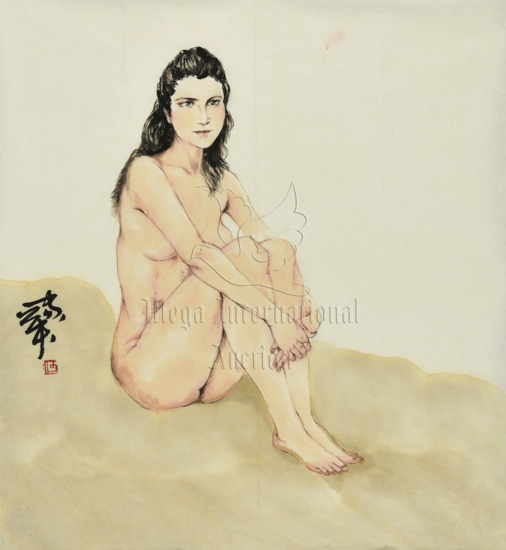 HE JIAYING: INK AND COLOR ON PAPER PAINTING 'BARE GIRL' (1 of 4)