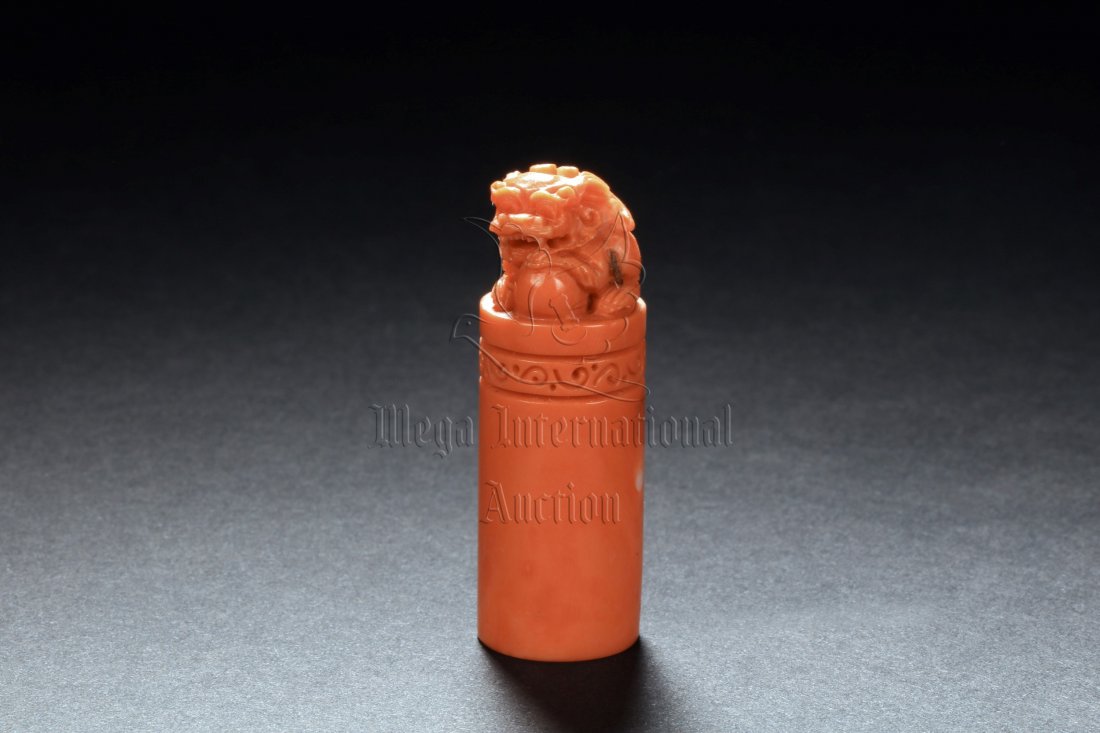 CORAL CARVED 'LION' SEAL STAMP (1 of 10)