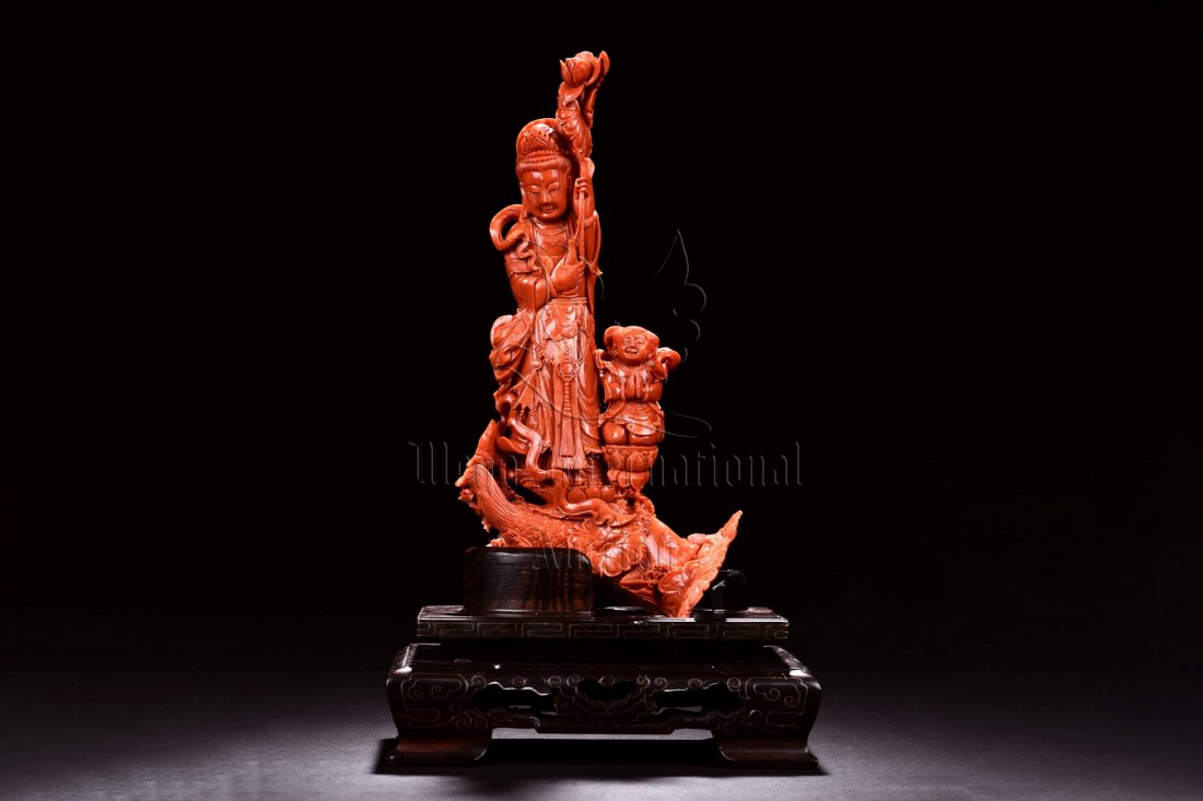 THE ORANGE RED CORAL FAIRCHILD WORSHIP GUANYIN CARVING (1 of 7)