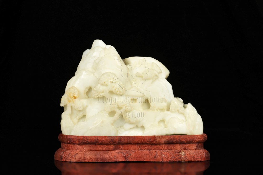 WHITE JADE CARVED MOUNTAIN BOULDER WITH INSCRIBED (1 of 10)