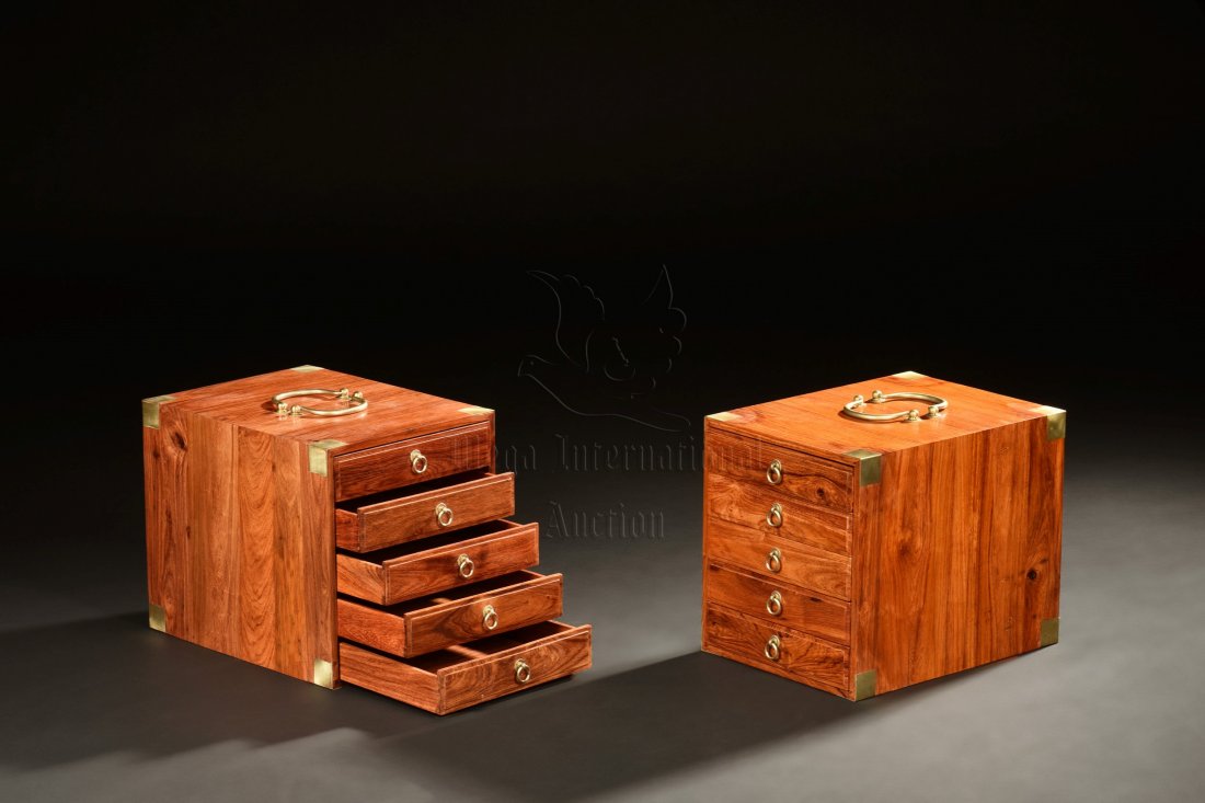 PAIR OF HUANGHUALI WOOD TIERED SMALL BOXES (1 of 7)