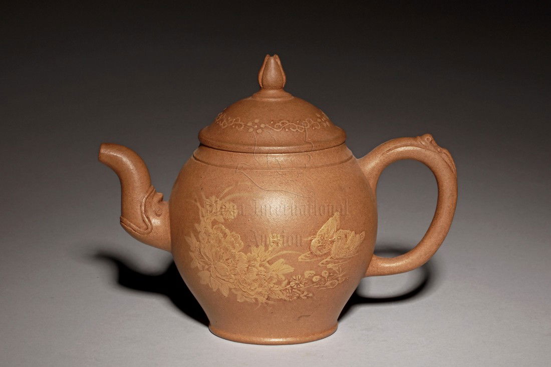 YIXING ZISHA 'FLOWERS' TEAPOT (1 of 9)