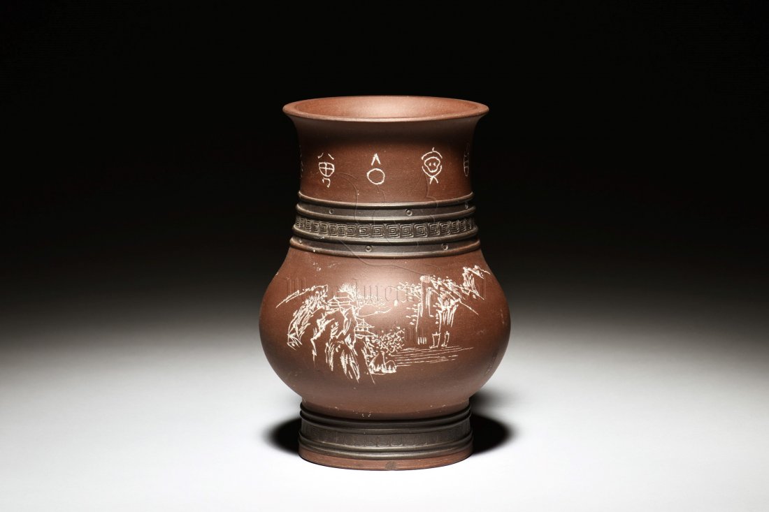 YIXING ZISHA 'LANDSCAPE' VASE (1 of 5)