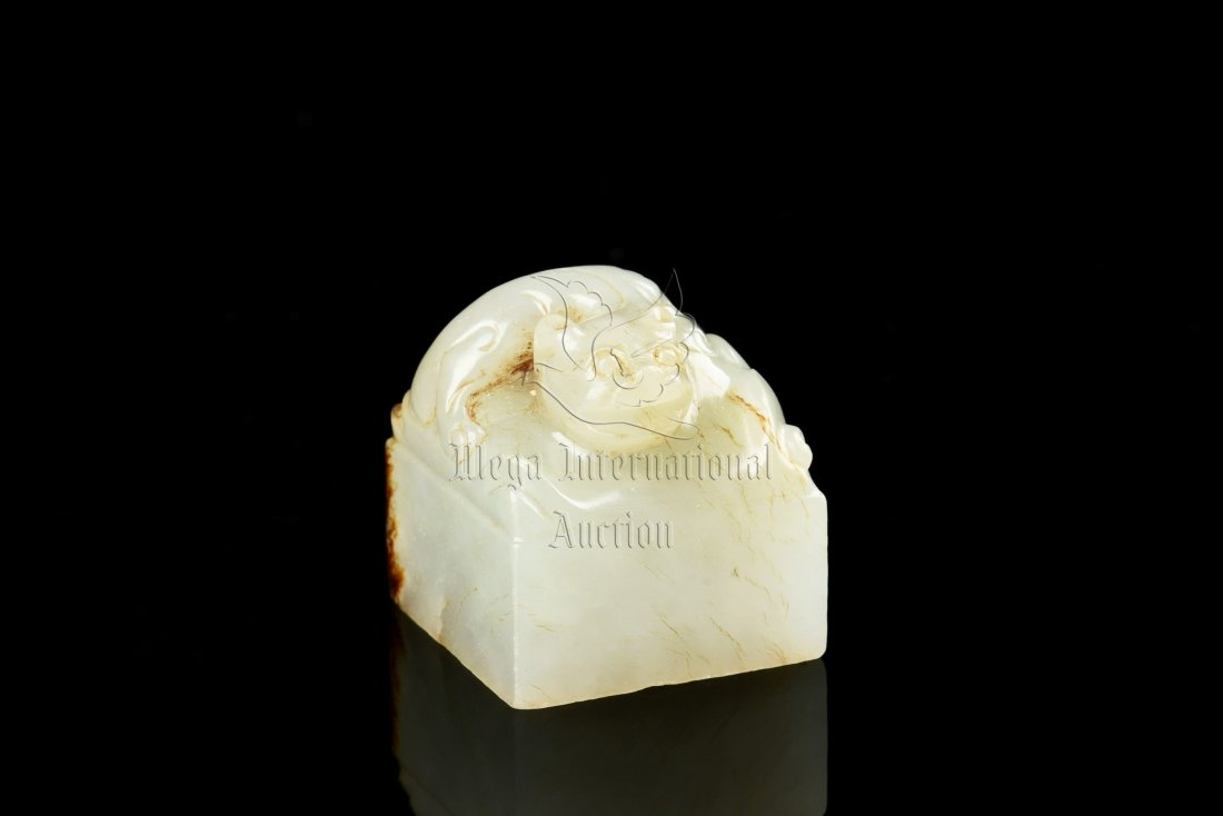 WHITE JADE CARVED 'CHILONG' STAMP SEAL (1 of 8)