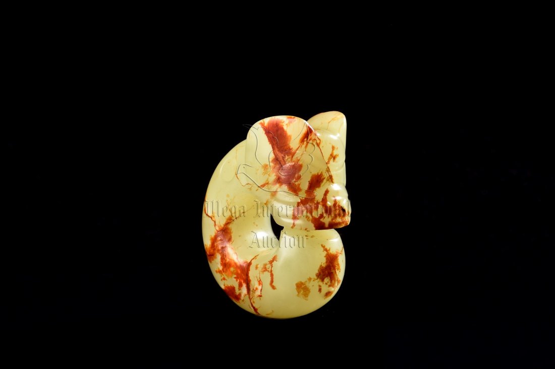 YELLOW JADE CARVED 'PIG DRAGON' ORNAMENT (1 of 7)