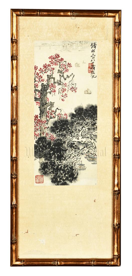QIAN SONGYAN: FRAMED INK AND COLOR ON PAPER PAINTING (1 of 6)