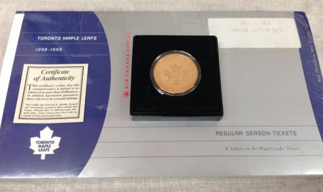 Toronto Maple Leafs Inaugural Coin at Air Canada: Toronto Maple Leafs Inaugural Coin at Air Canada Center. Coin is 24kt gold over sterling silver with original box and certificate. Coin is sold out.