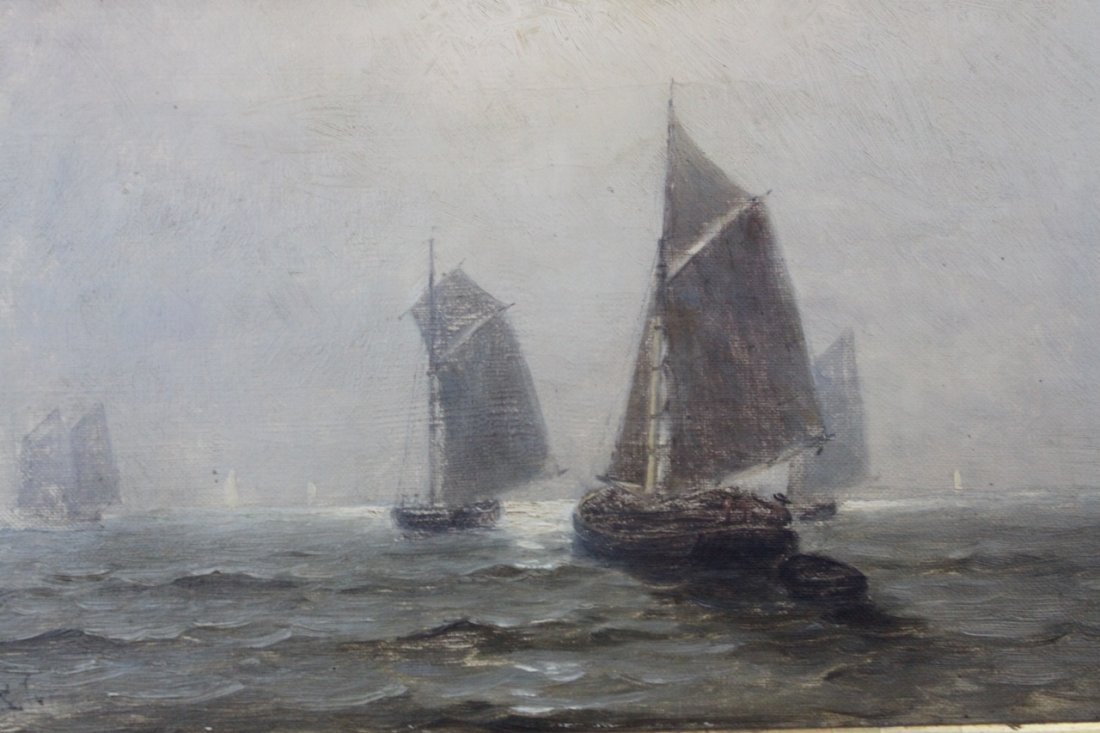 William R. Tyler Oil on Canvas Seascape Marine Painting: William R. Tyler Oil on Canvas Seascape Marine Painting. William Richardson Tyler (New York/New Hampshire, 1825-1896). Oil on Canvas Painting depicting several ships sailing. Monogrammed lower left "W