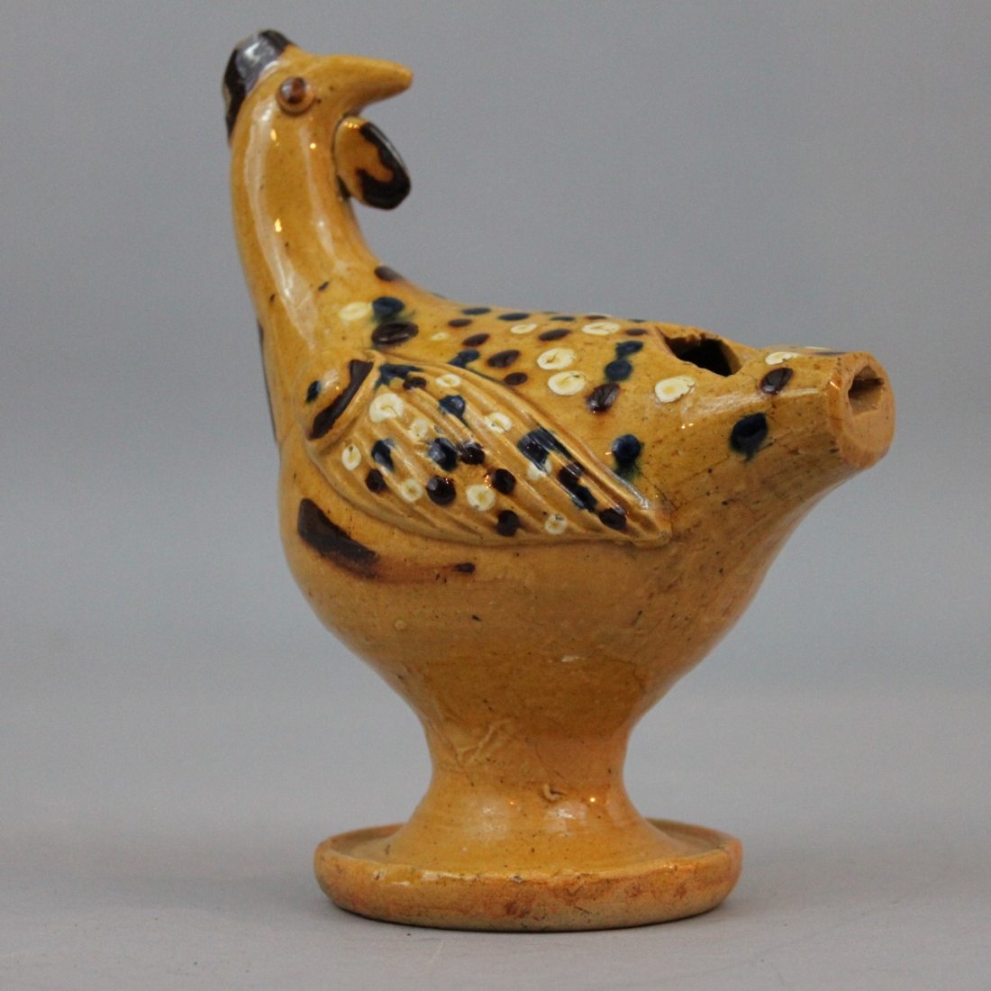 English Slip Decorated Earthenware Bird Whistle, 19th C: English Slip Decorated Earthenware Bird Whistle, 19th C, 6 1/2" tall.