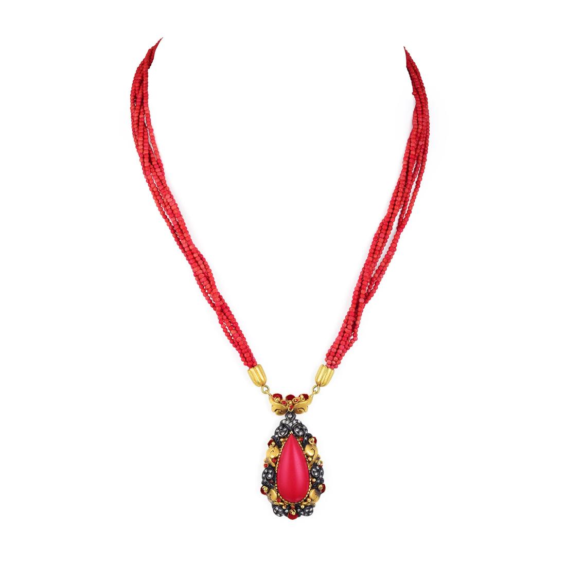 A Gold and Coral Pendant Necklace (1 of 3)