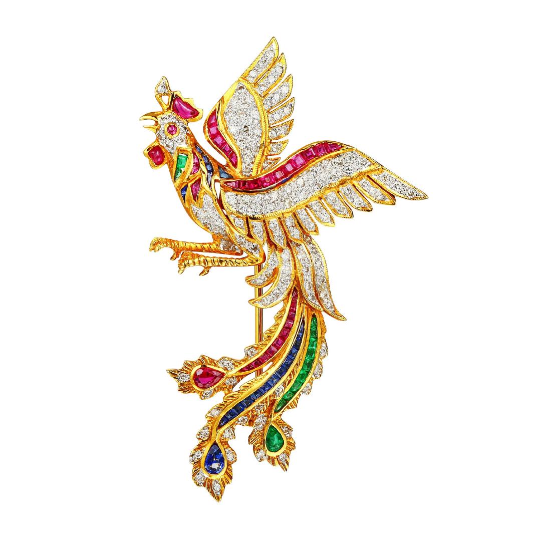 A Diamond and Multi-Gem Rooster Brooch (1 of 2)