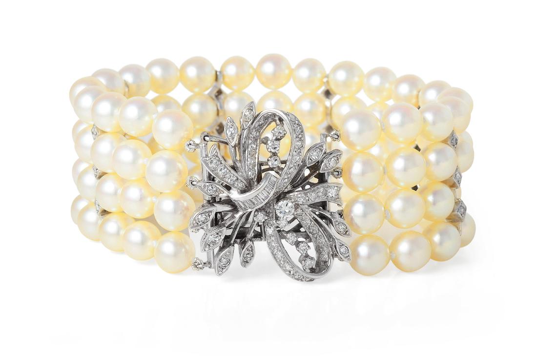 A Four Strand Pearls and Diamond Bracelet (1 of 3)