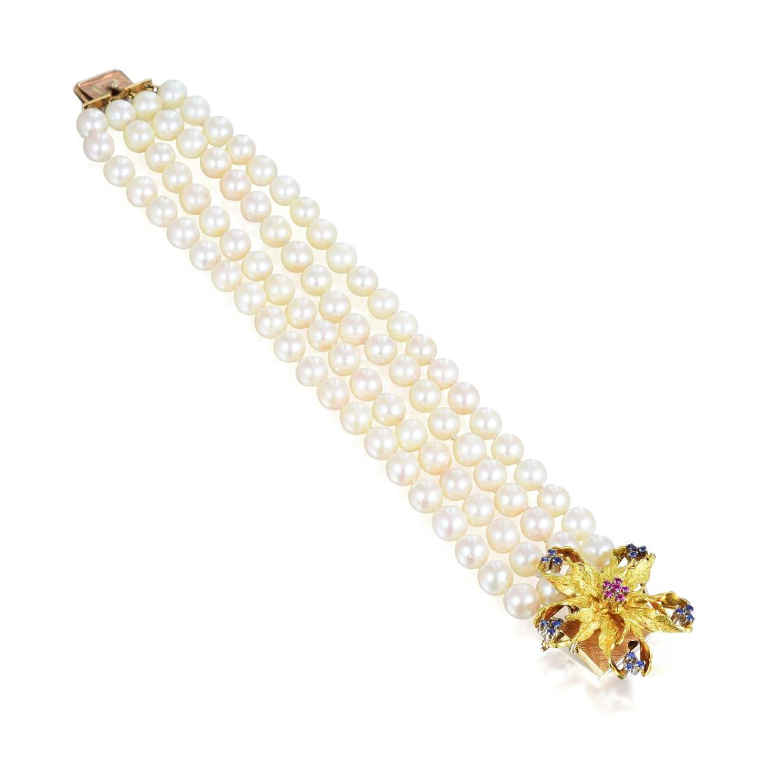 A Pearl, Ruby and Sapphire Bracelet (1 of 2)