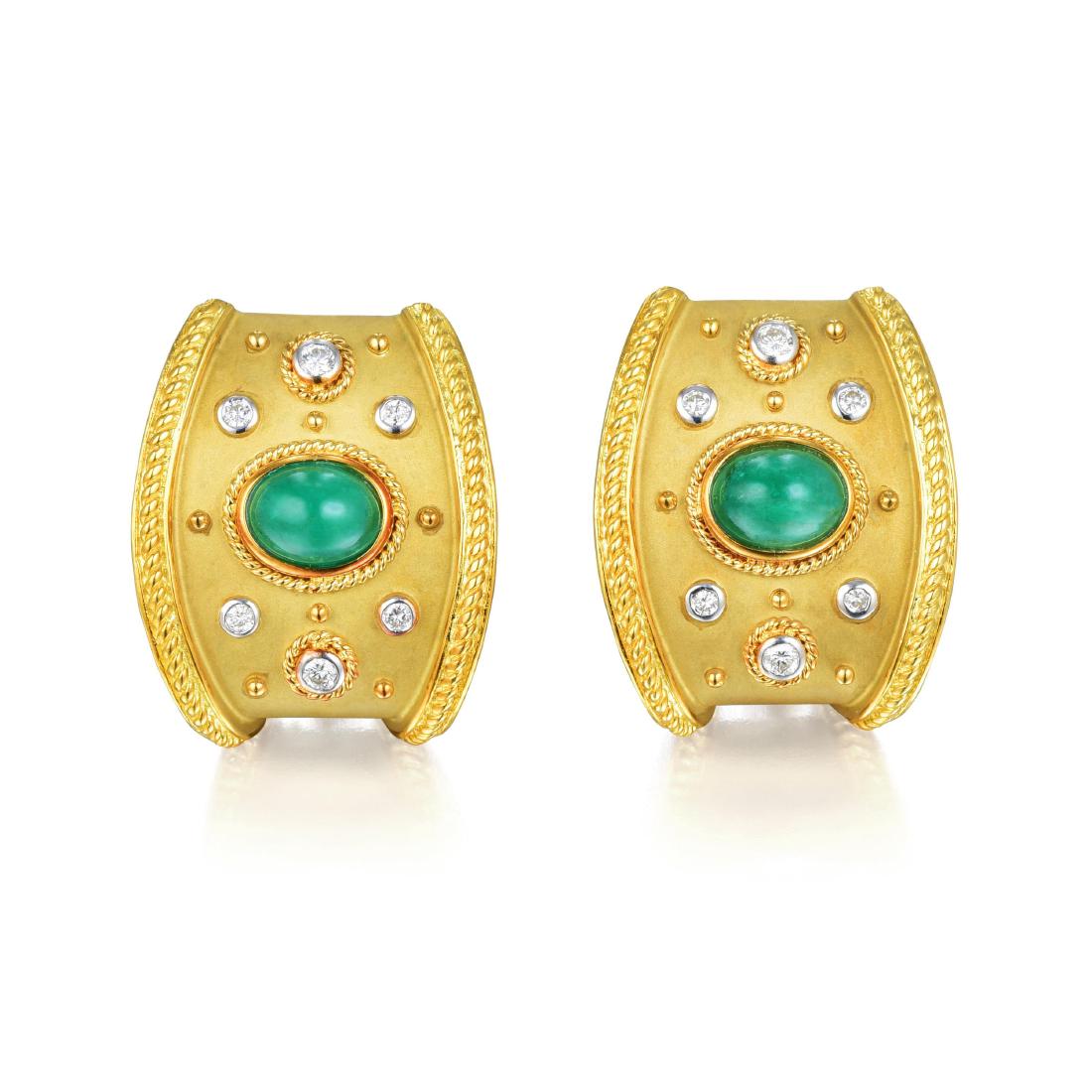 A Pair of Emerald and Diamond Earrings (1 of 2)