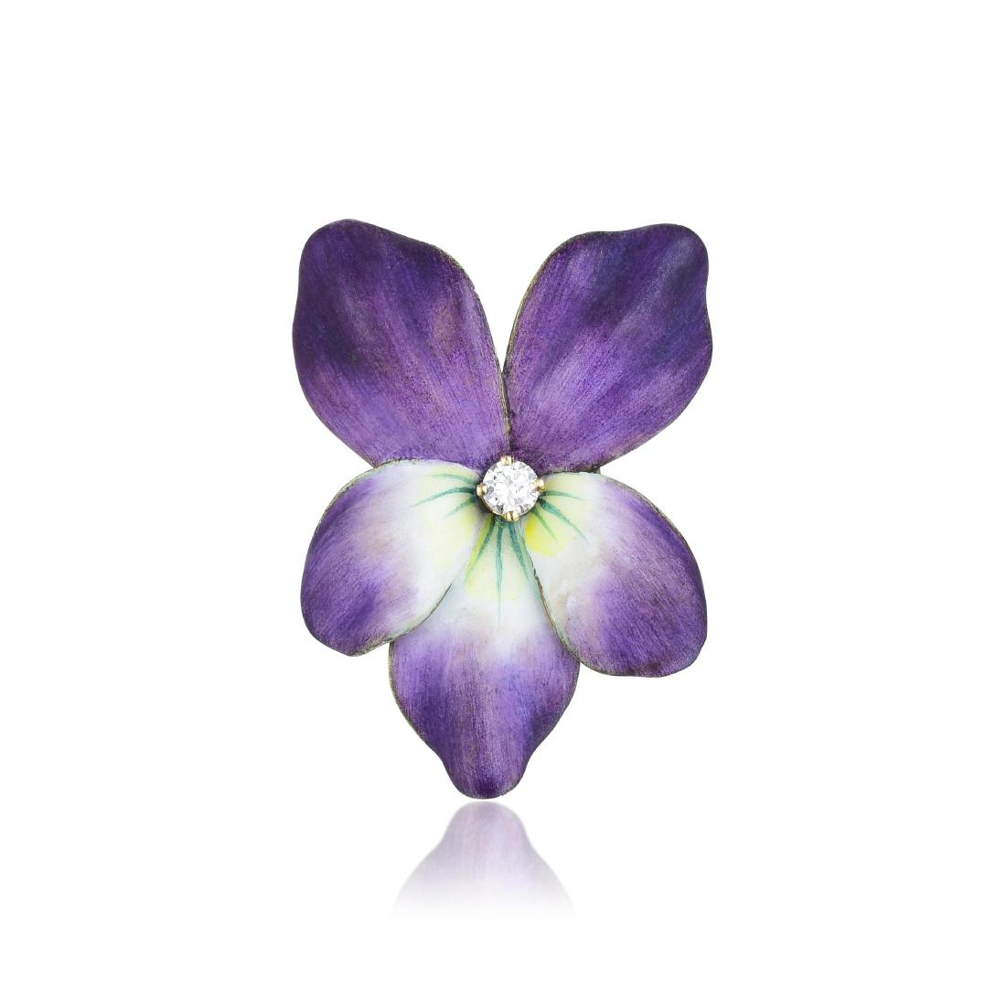 A Diamond and Enamel Flower Pin (1 of 2)
