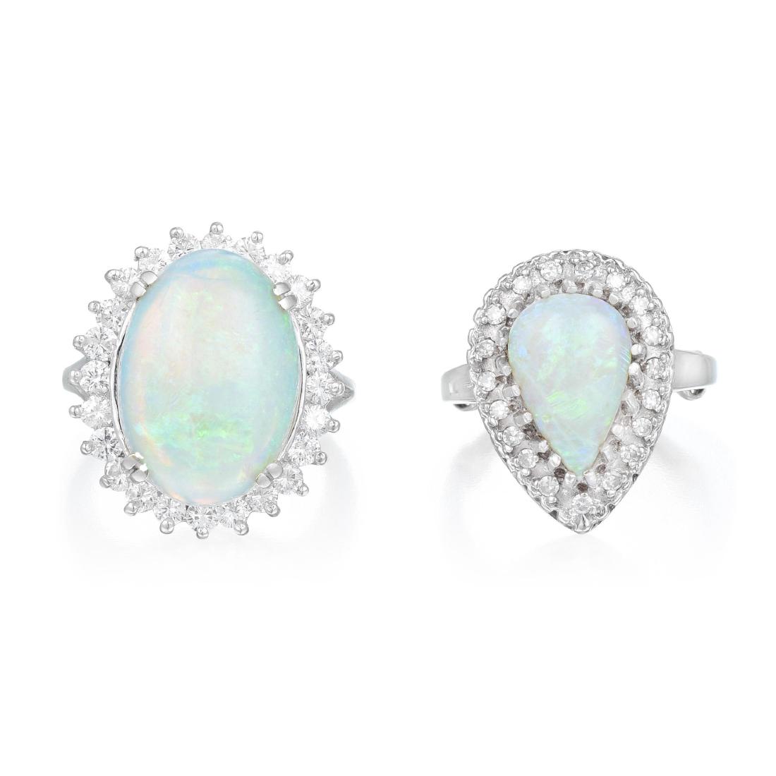 A Lot of Two Opal and Diamond Rings (1 of 2)