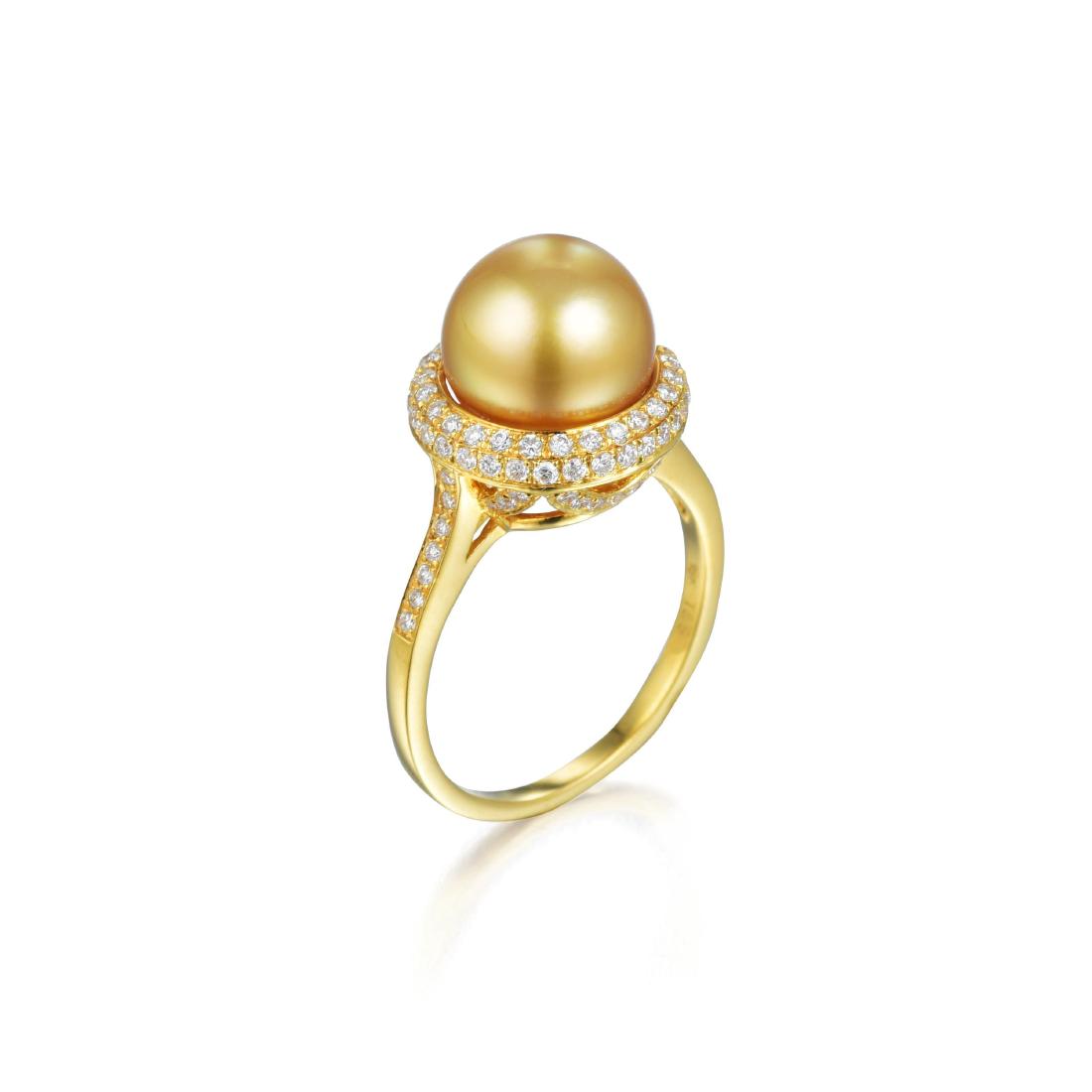 A Fine Golden Pearl and Diamond Ring (1 of 3)