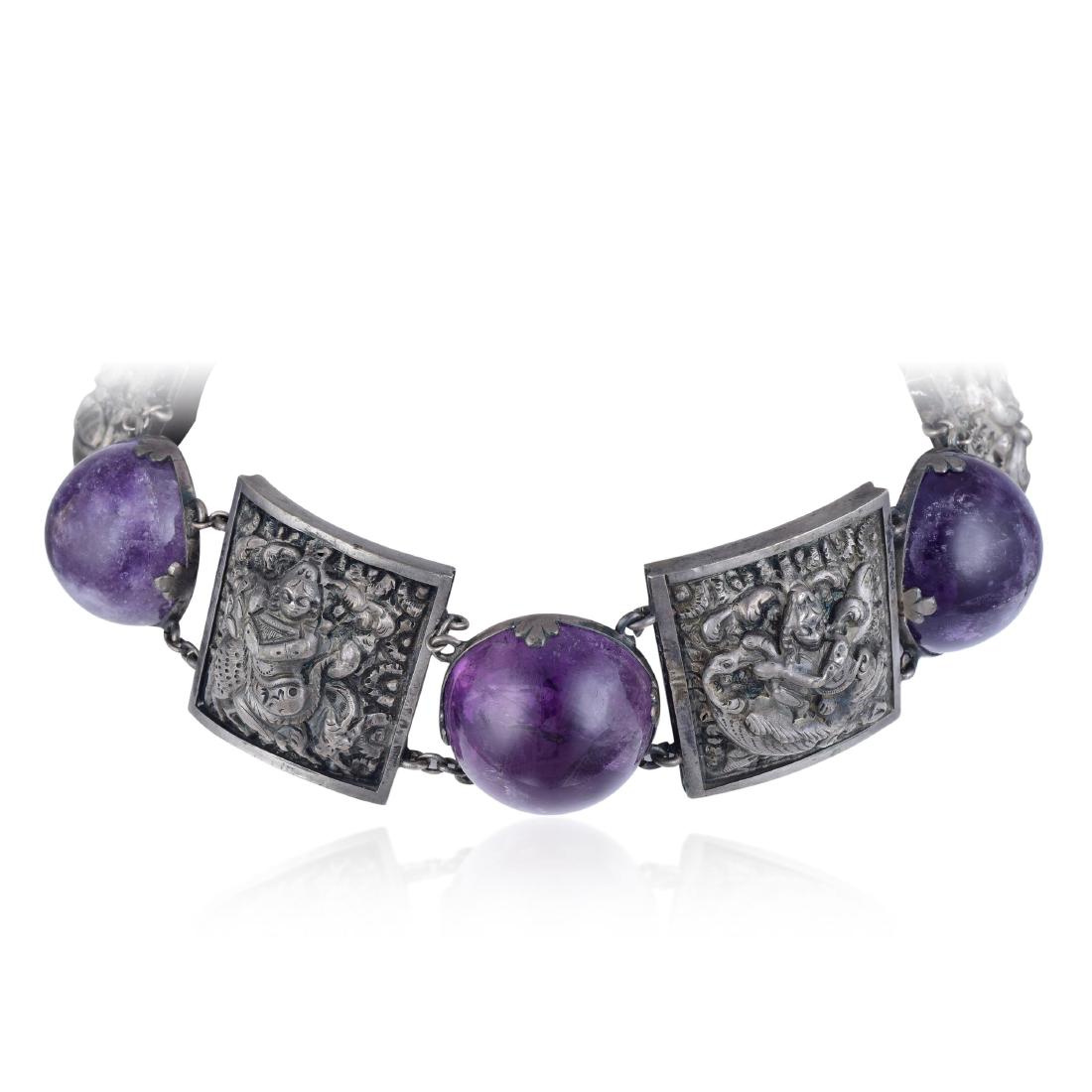 An Antique Silver and Amethyst Indian Choker Necklace (1 of 2)