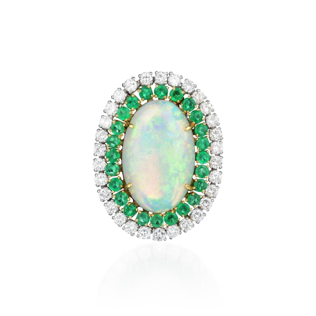An Opal, Diamond and Emerald Pin (1 of 2)
