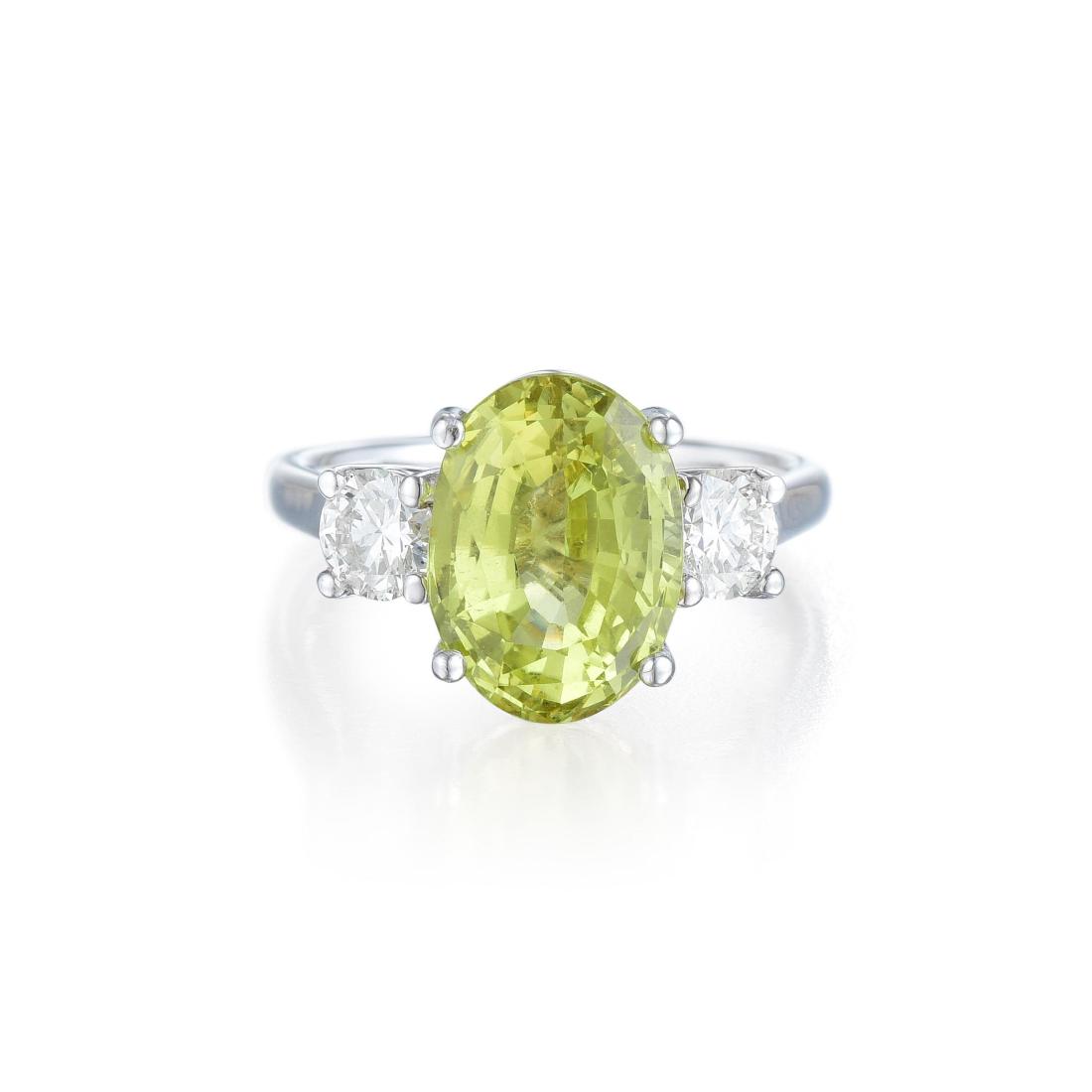 A 6.24-Carat Yellow Chrysoberyl and Diamond Ring (1 of 4)