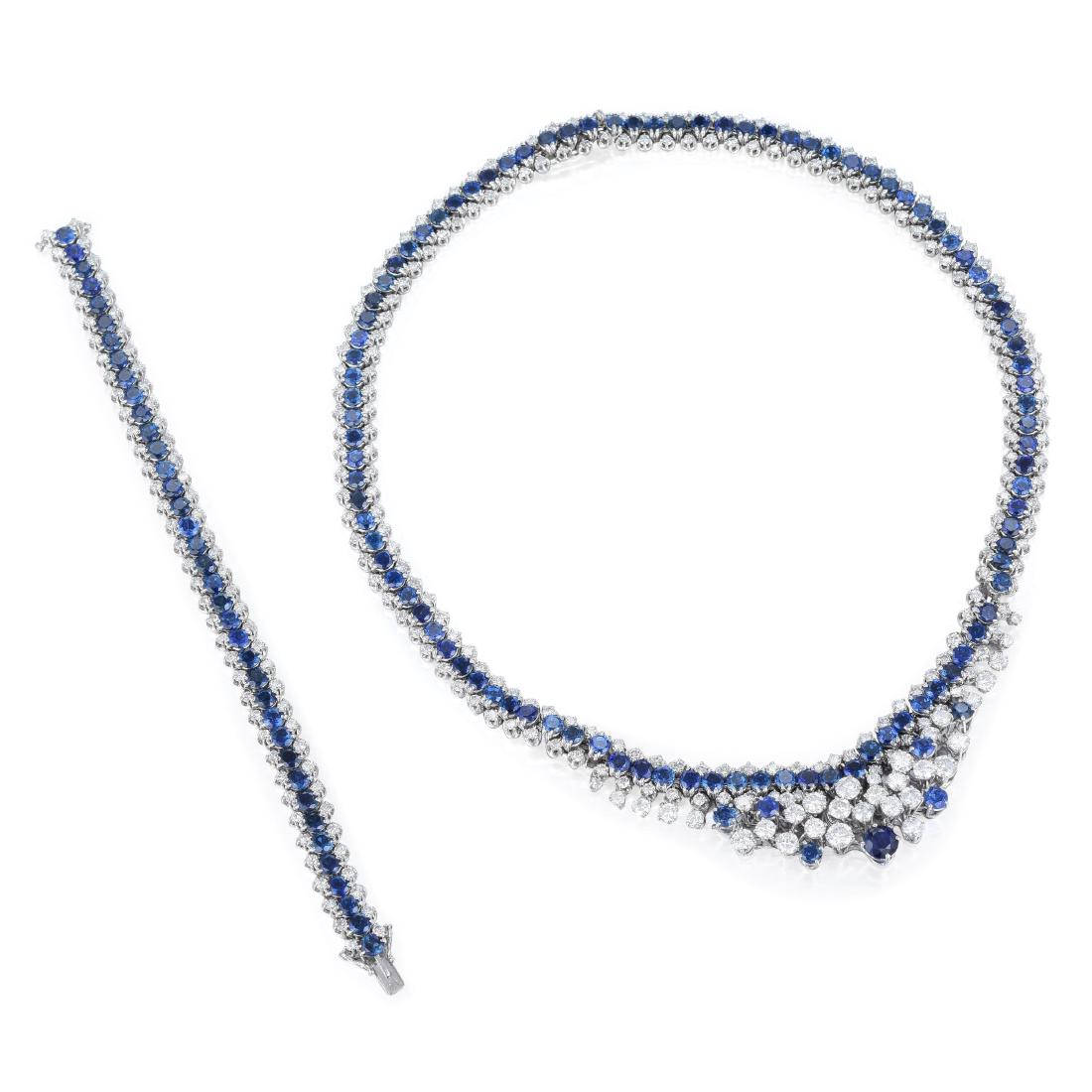 A Sapphire and Diamond Necklace and Bracelet Set (1 of 4)