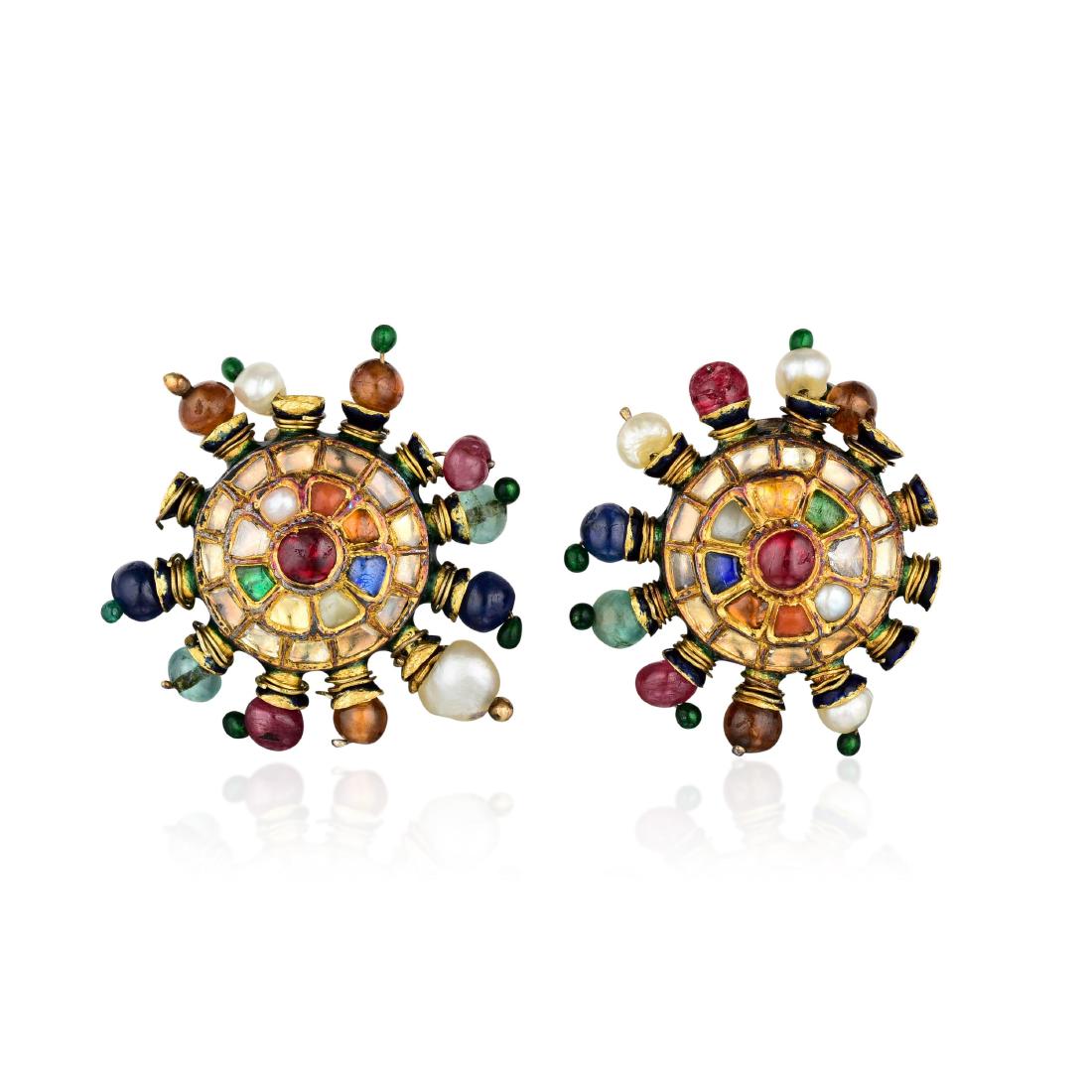 Diamond and Multicolored Gemstone Indian Earrings (1 of 2)