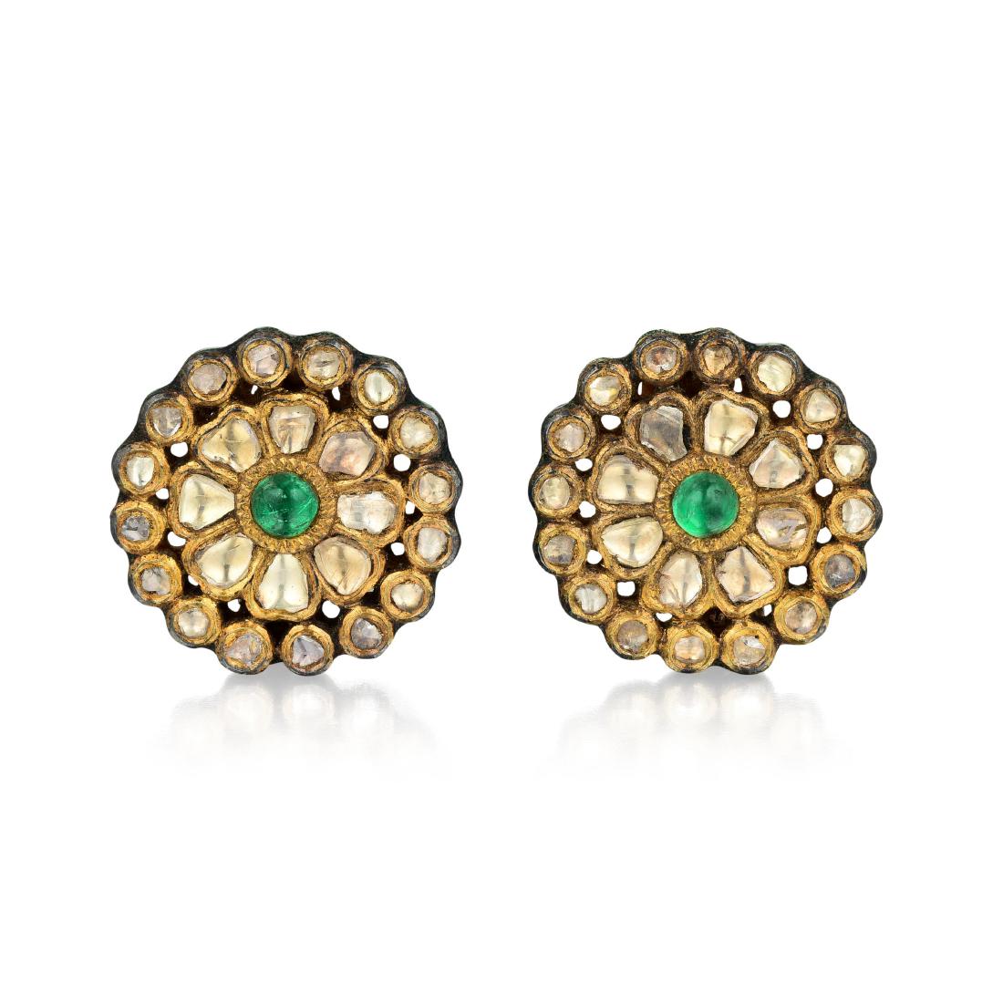 A Pair of Diamond and Emerald Indian Earrings (1 of 2)