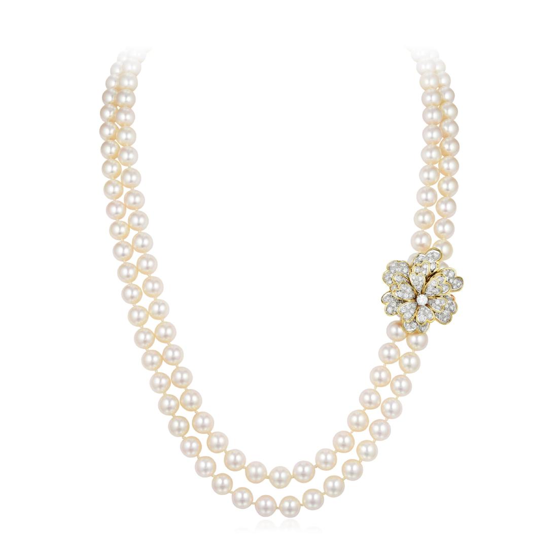 A Cultured Pearl Necklace with Diamond Enhancer/Brooch (1 of 4)